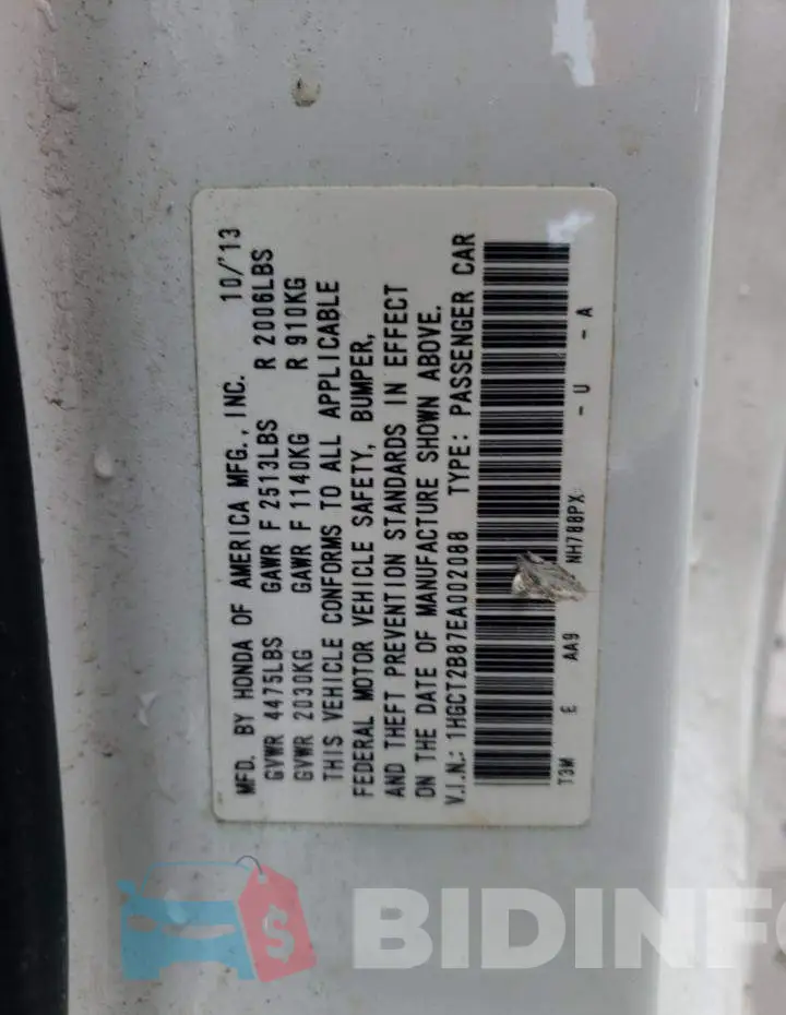 1HGCT2B87EA002088 Photo# 10