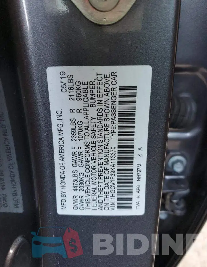 1HGCV1F39KA113370 Photo# 12