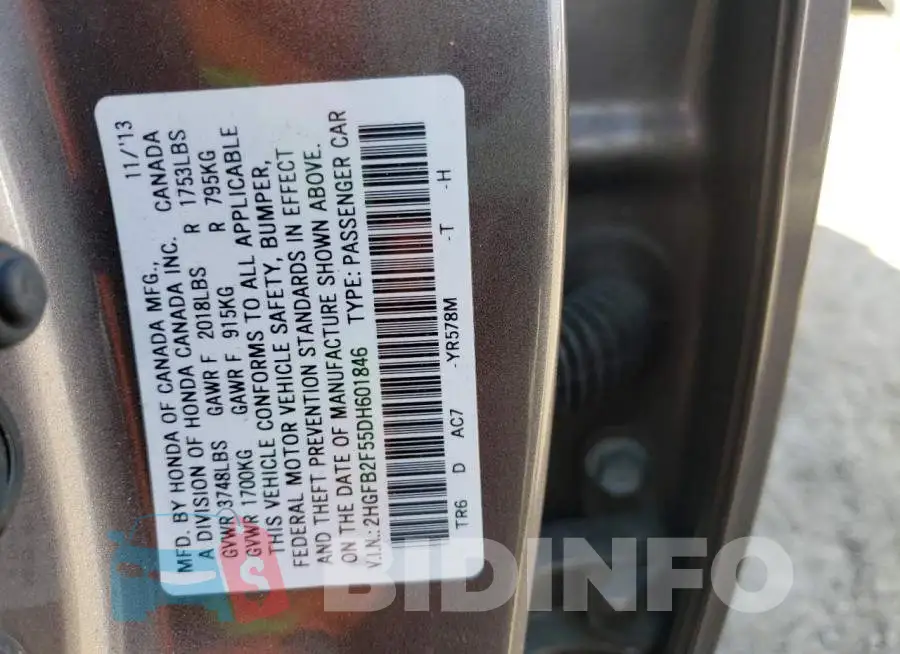 2HGFB2F55DH601846 Photo# 10