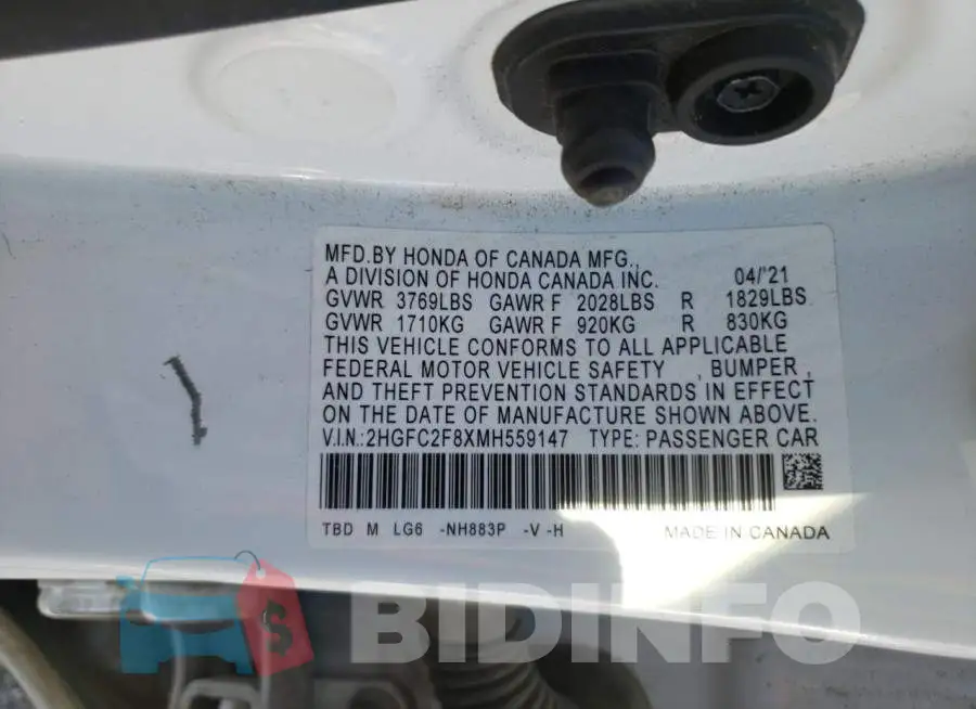 2HGFC2F8XMH559147 Photo# 10