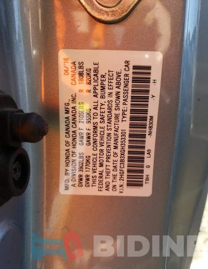 2HGFC3B3XGH353301 Photo# 10