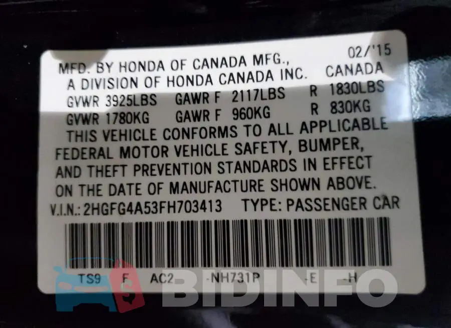 2HGFG4A53FH703413 Photo# 10
