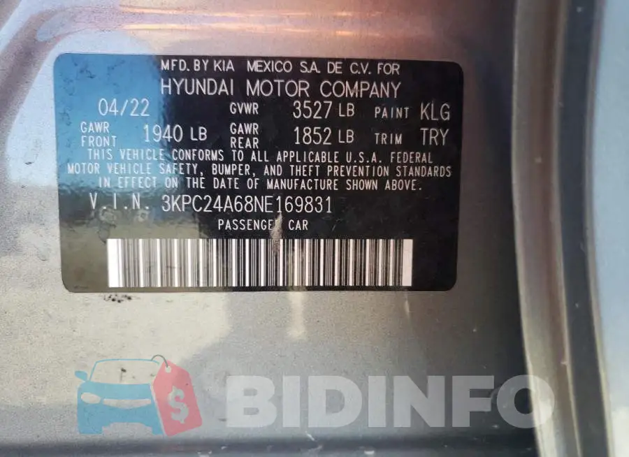 3KPC24A68NE169831 Photo# 10