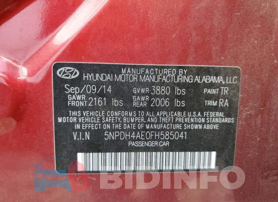 5NPDH4AE0FH585041 Photo# 12