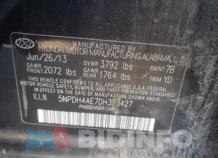 5NPDH4AE7DH373427 Photo# 10