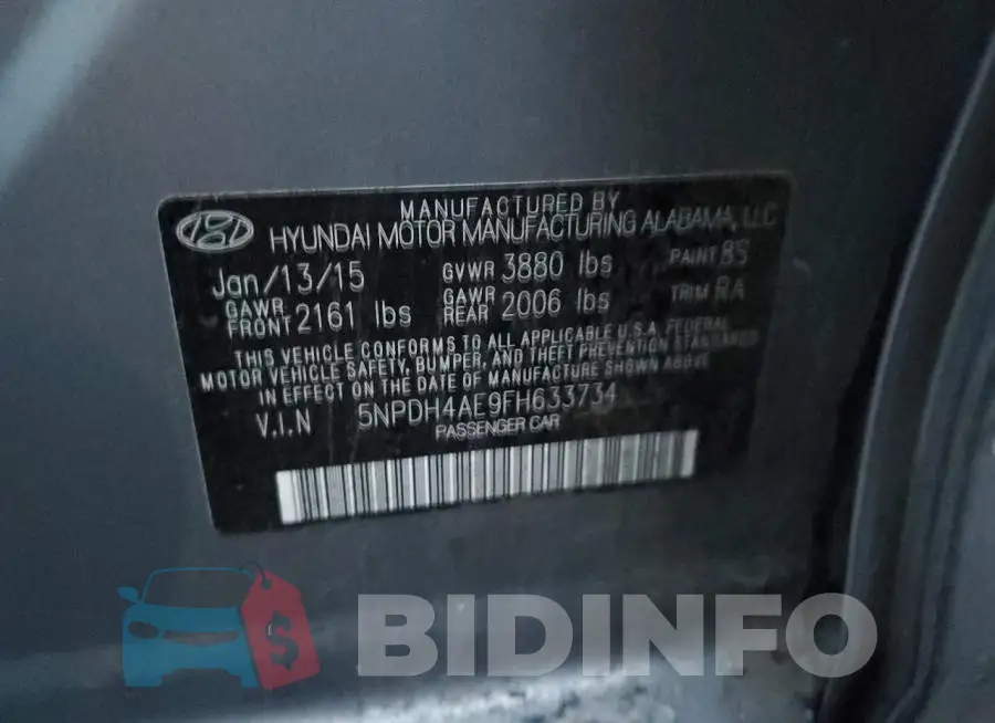 5NPDH4AE9FH633734 Photo# 12