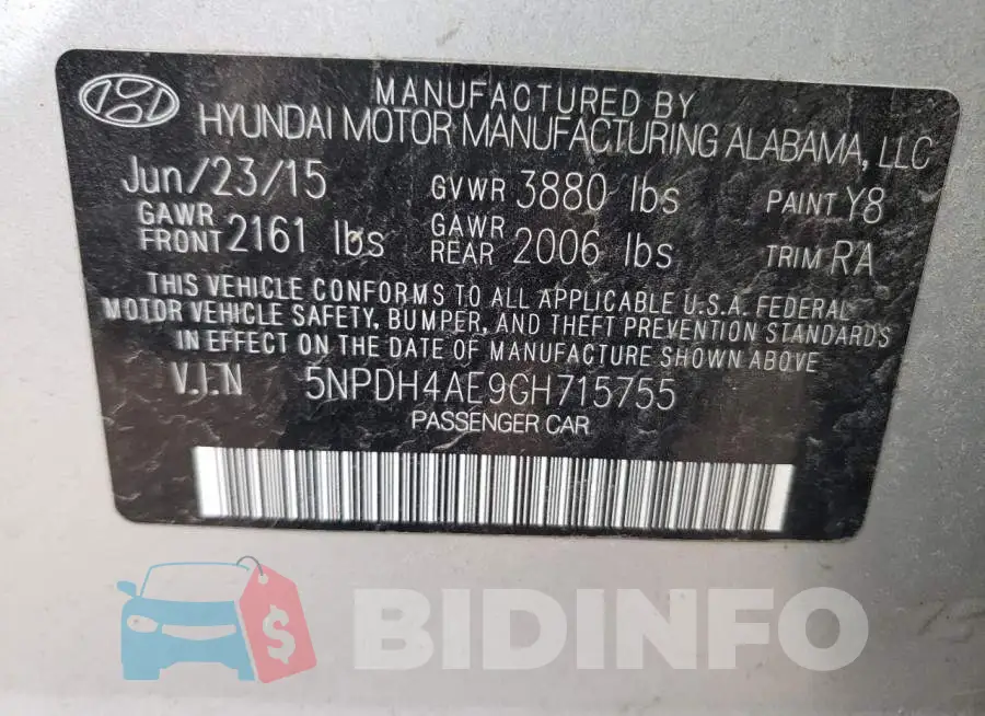 5NPDH4AE9GH715755 Photo# 10