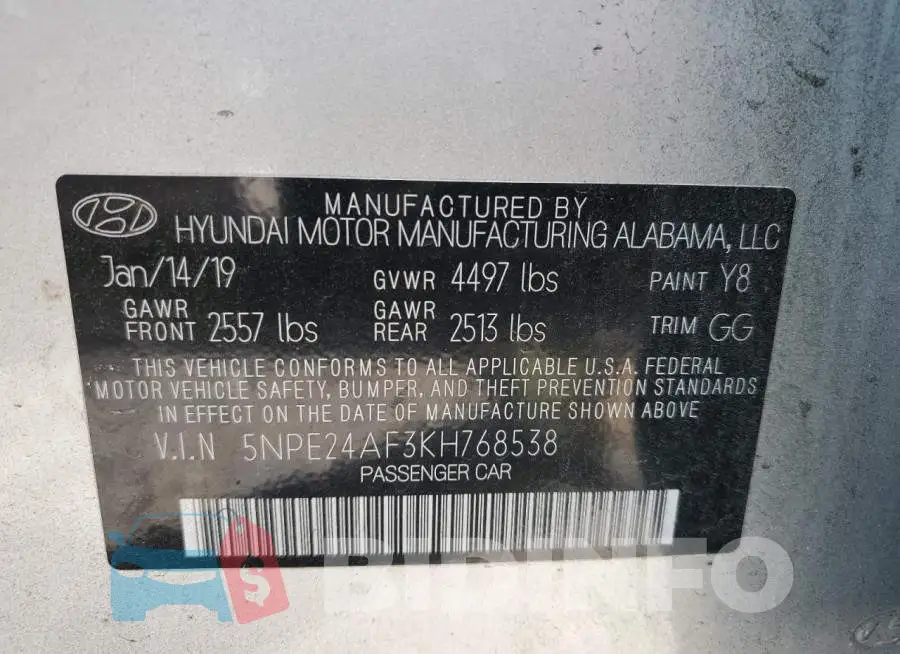 5NPE24AF3KH768538 Photo# 10