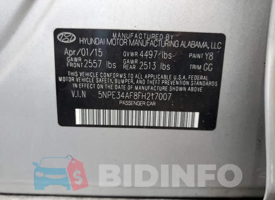 5NPE34AF8FH217007 Photo# 10