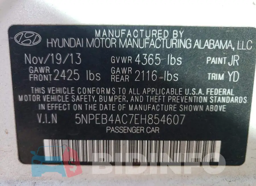 5NPEB4AC7EH854607 Photo# 10