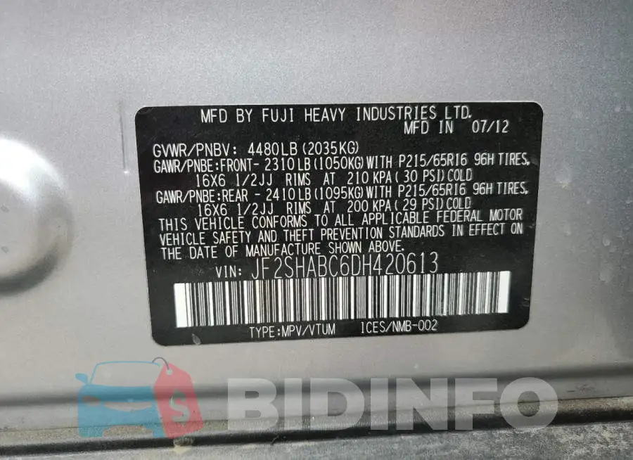 JF2SHABC6DH420613 Photo# 10