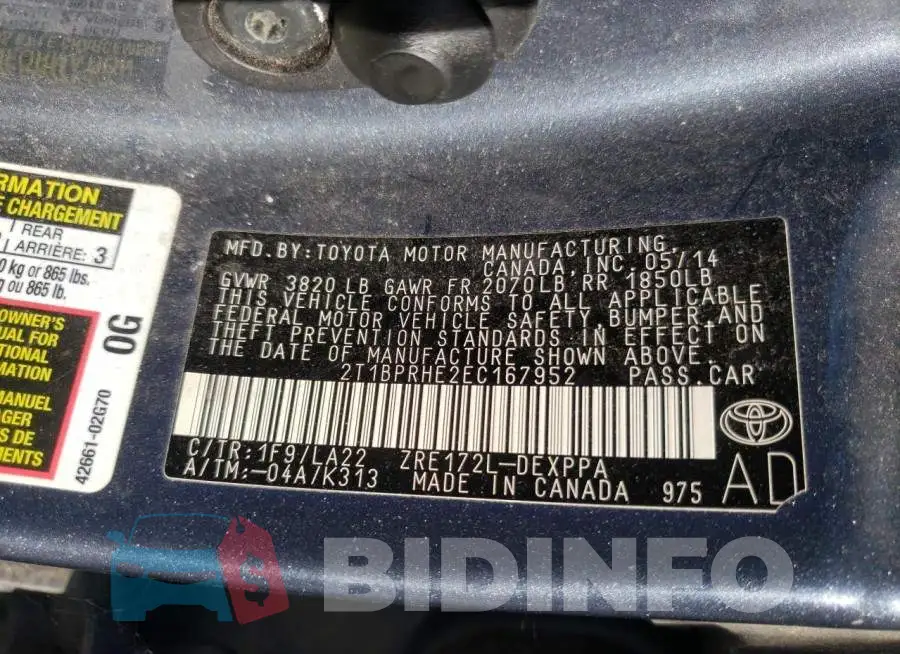 2T1BPRHE2EC167952 Photo# 10
