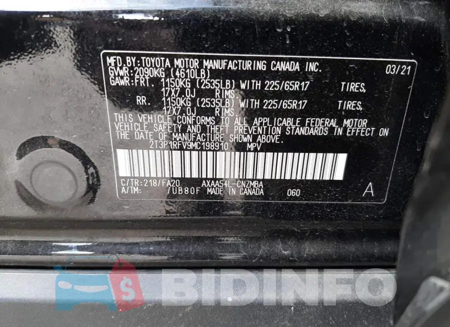 2T3P1RFV9MC198910 Photo# 14