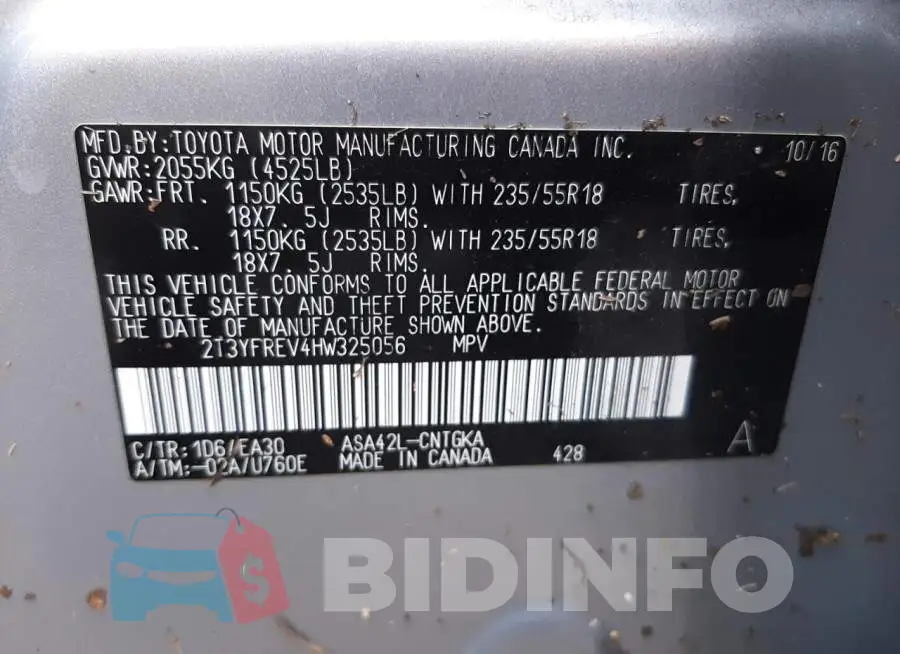 2T3YFREV4HW325056 Photo# 10