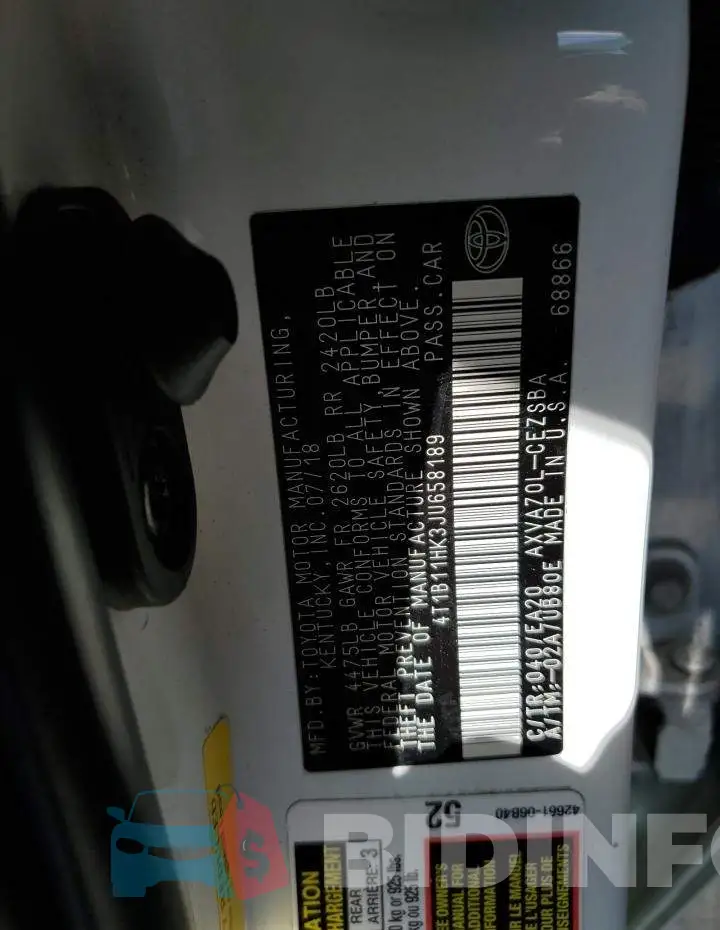 4T1B11HK3JU658189 Photo# 10