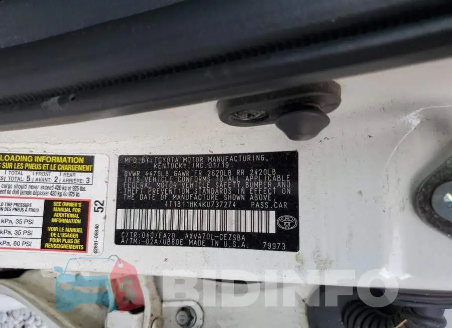 4T1B11HK4KU737274 Photo# 10