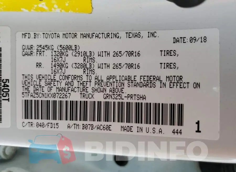 5TFAZ5CN1KX072267 Photo# 12