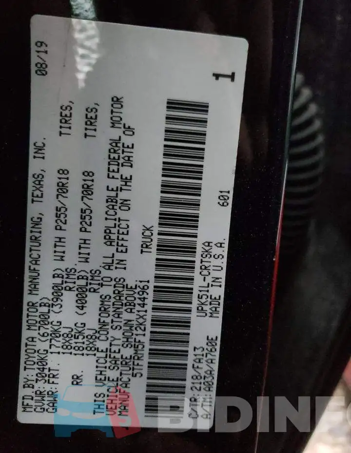 5TFRM5F12KX144961 Photo# 10