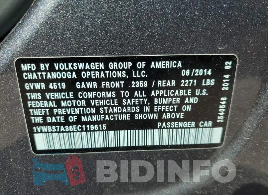 1VWBS7A36EC119615 Photo# 10