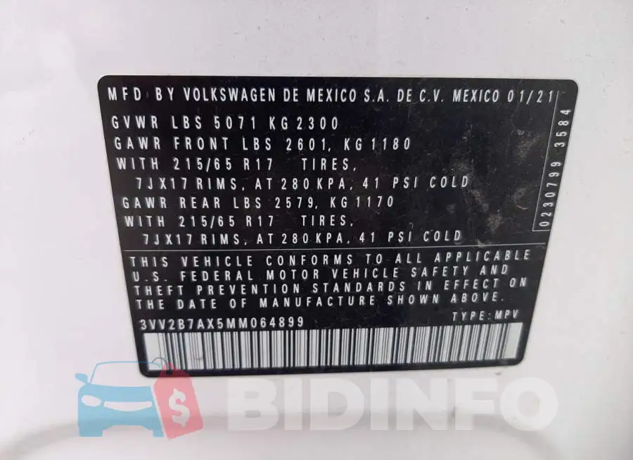 3VV2B7AX5MM064899 Photo# 13