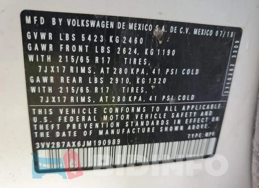 3VV2B7AX6JM190989 Photo# 10