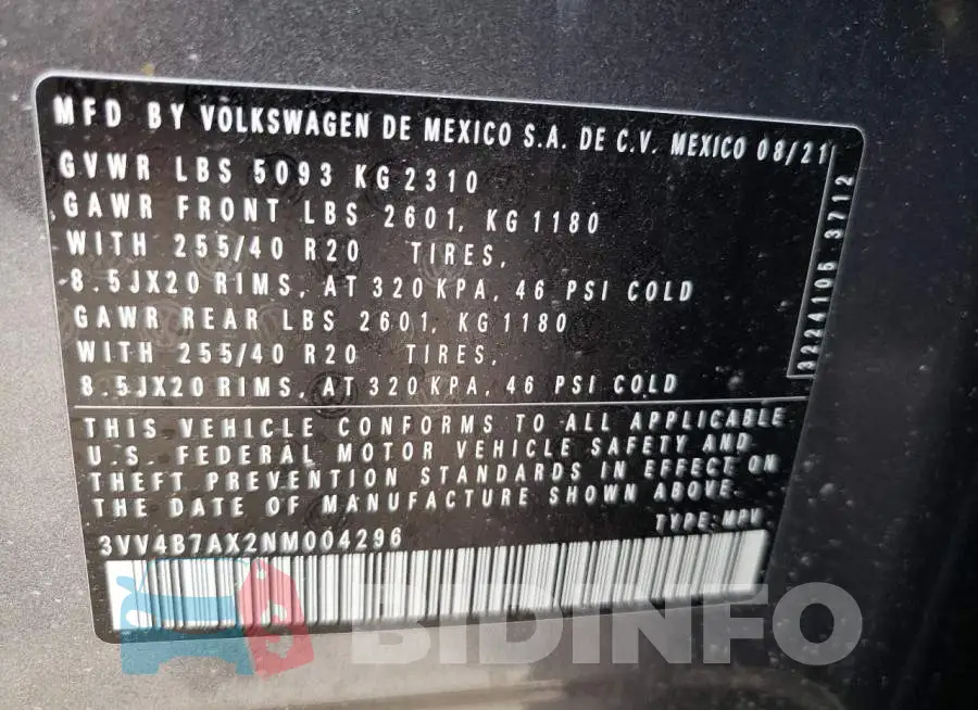 3VV4B7AX2NM004296 Photo# 10