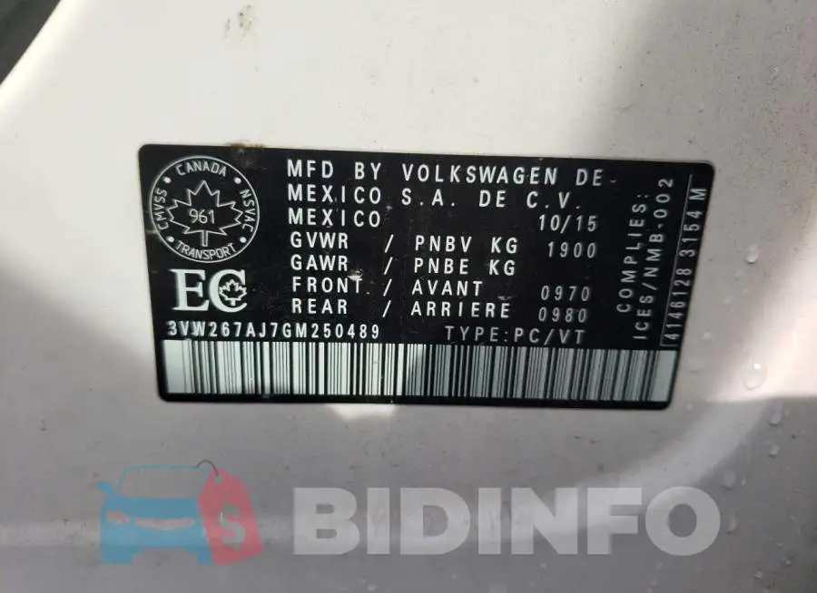 3VW267AJ7GM250489 Photo# 10
