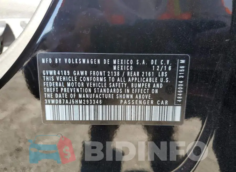 3VWDB7AJ5HM293346 Photo# 10
