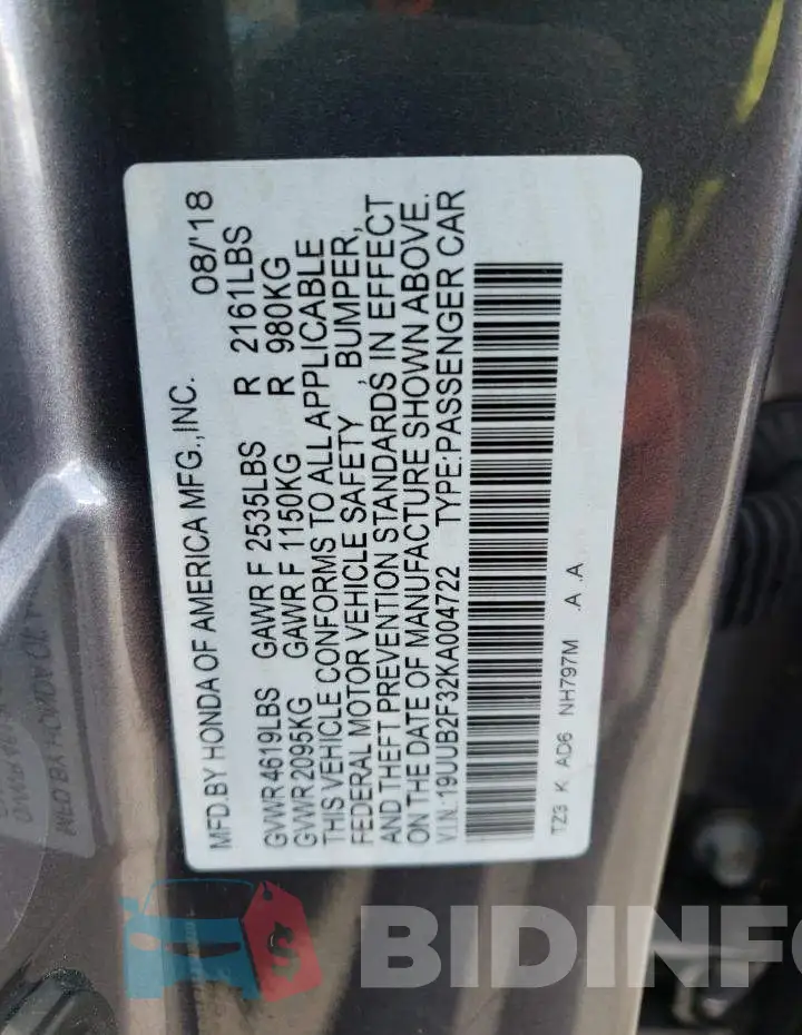 19UUB2F32KA004722 Photo# 10
