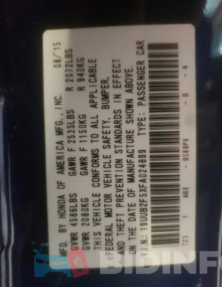 19UUB2F5XFA024899 Photo# 10