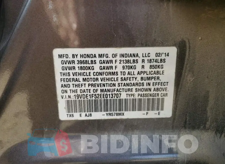 19VDE1F52EE013707 Photo# 12