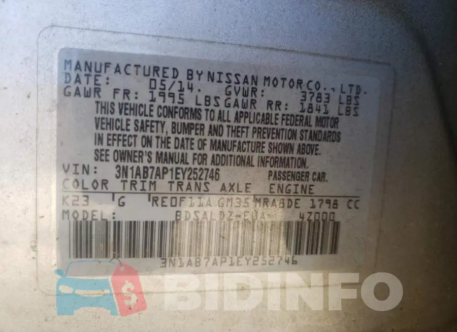 3N1AB7AP1EY252746 Photo# 10