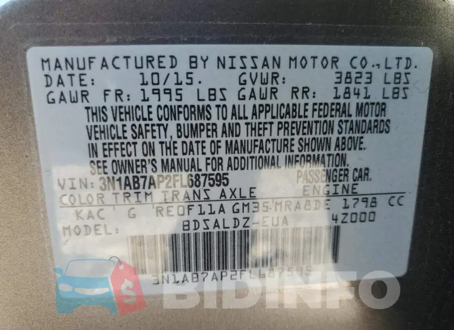 3N1AB7AP2FL687595 Photo# 10