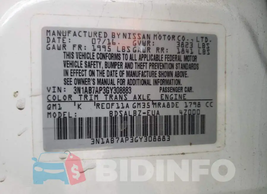 3N1AB7AP3GY308883 Photo# 10