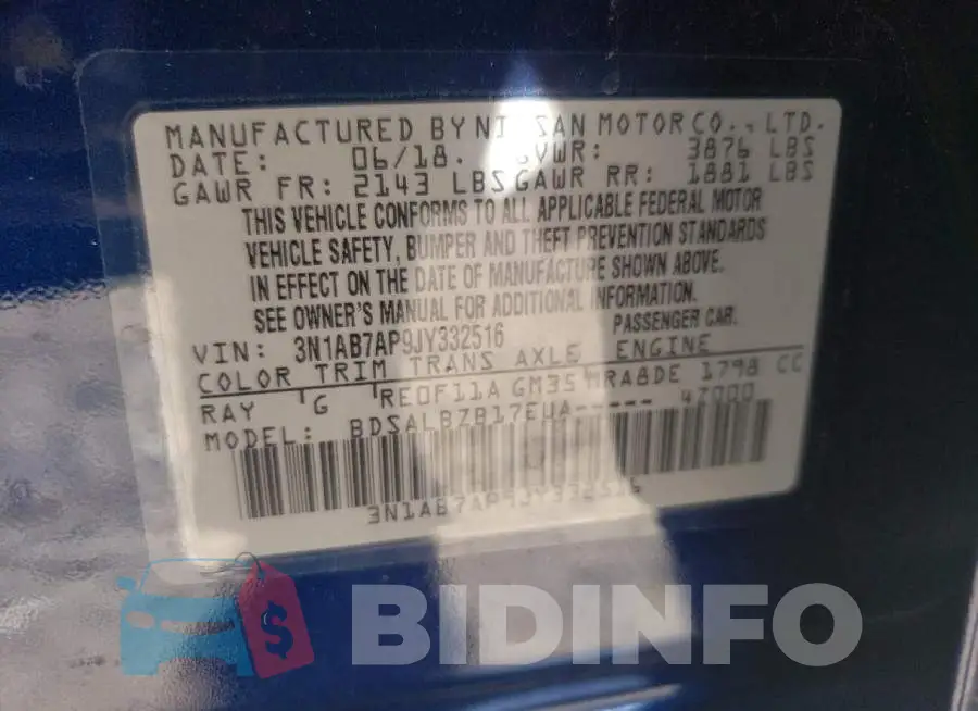 3N1AB7AP9JY332516 Photo# 10