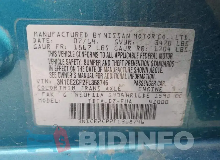 3N1CE2CP2FL368746 Photo# 13