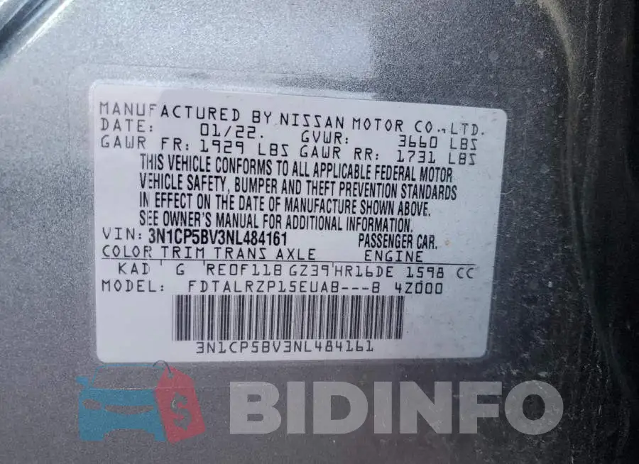 3N1CP5BV3NL484161 Photo# 12