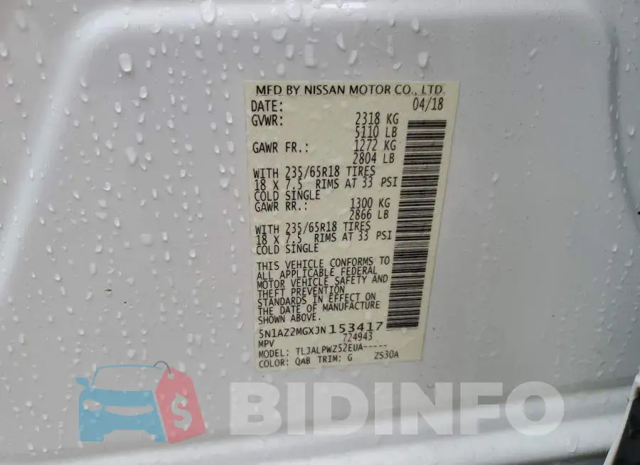 5N1AZ2MGXJN153417 Photo# 10
