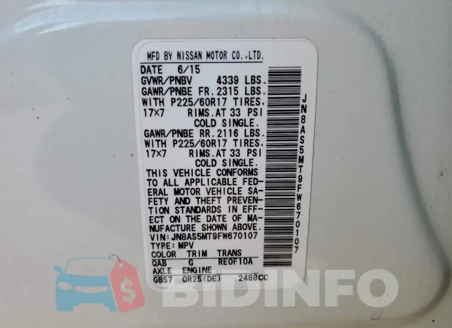 JN8AS5MT9FW670107 Photo# 13