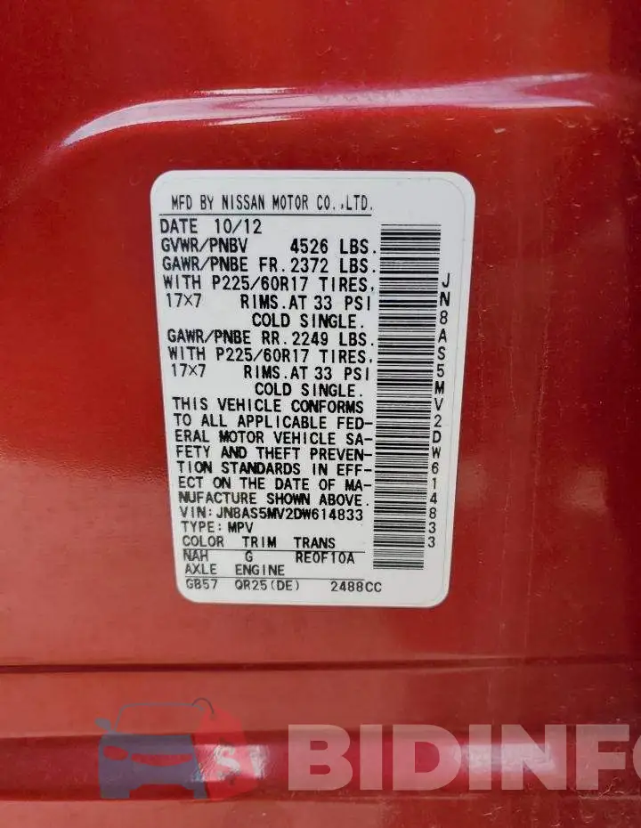 JN8AS5MV2DW614833 Photo# 12