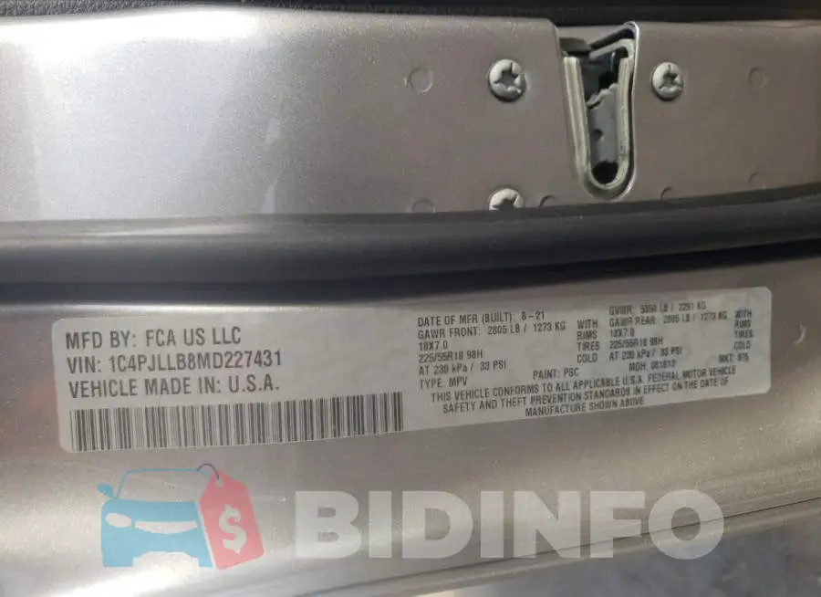 1C4PJLLB8MD227431 Photo# 10