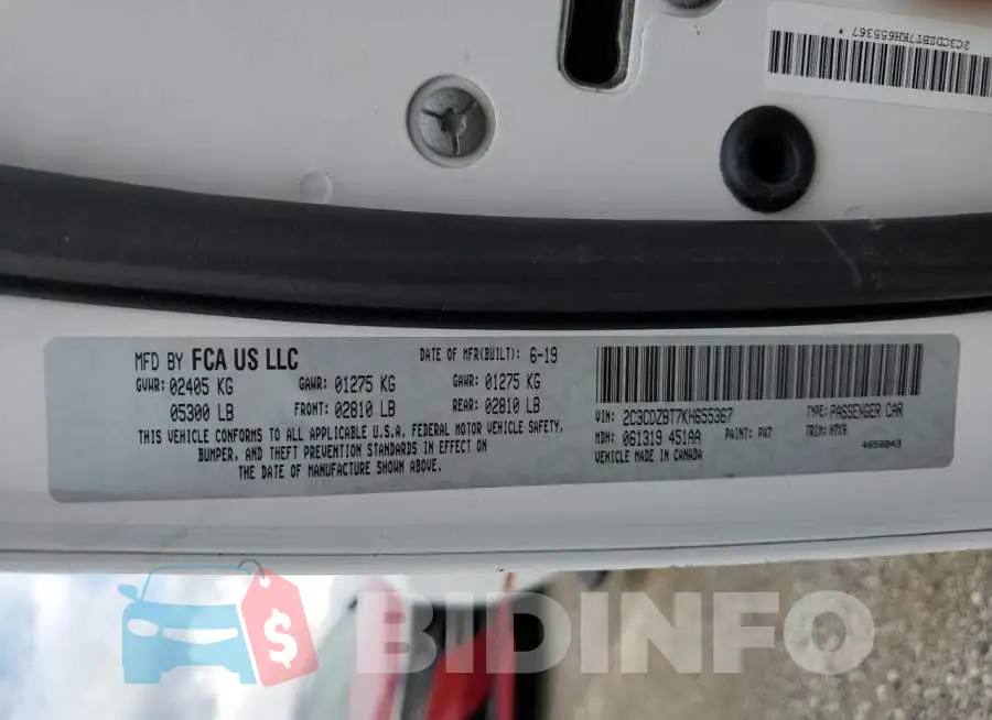 2C3CDZBT7KH655367 Photo# 12