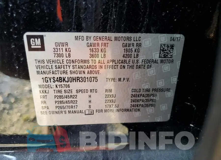 1GYS4BKJ0HR301075 Photo# 13