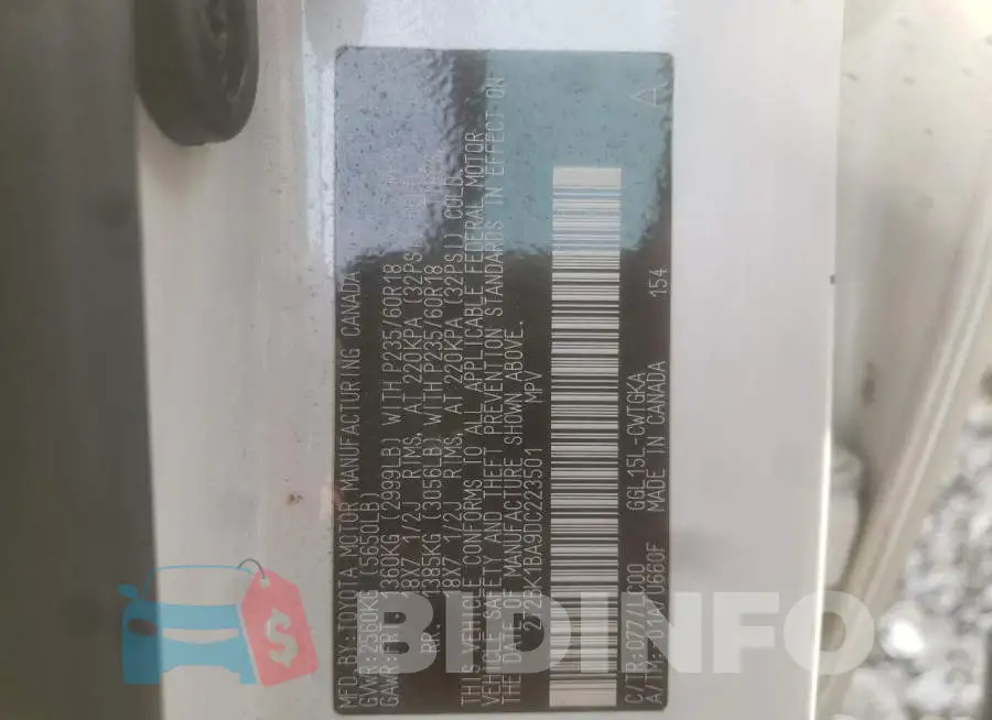 2T2BK1BA9DC223501 Photo# 10