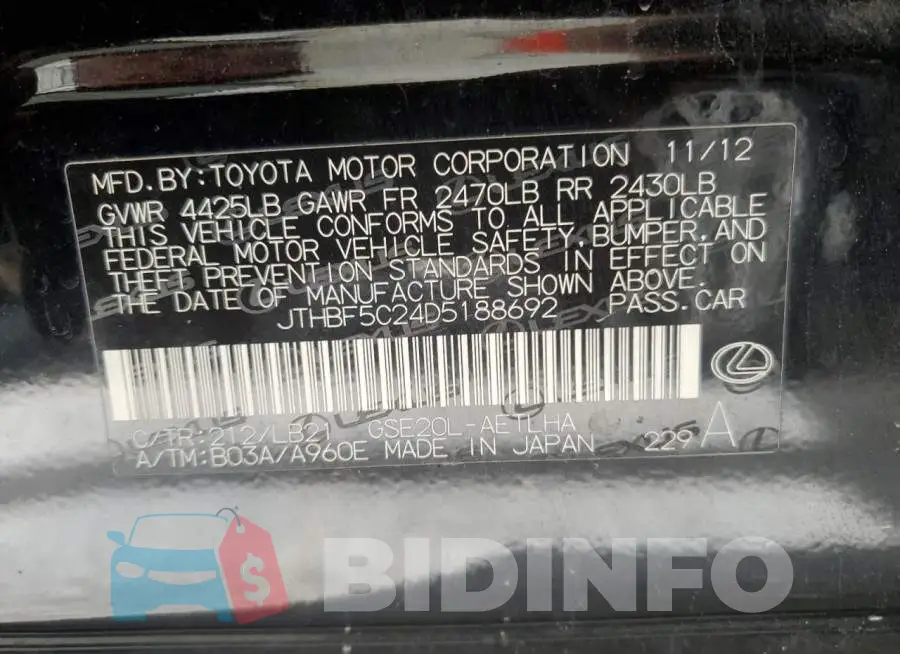 JTHBF5C24D5188692 Photo# 10