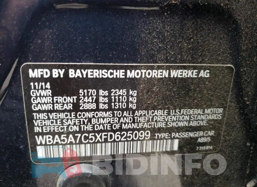 WBA5A7C5XFD625099 Photo# 12