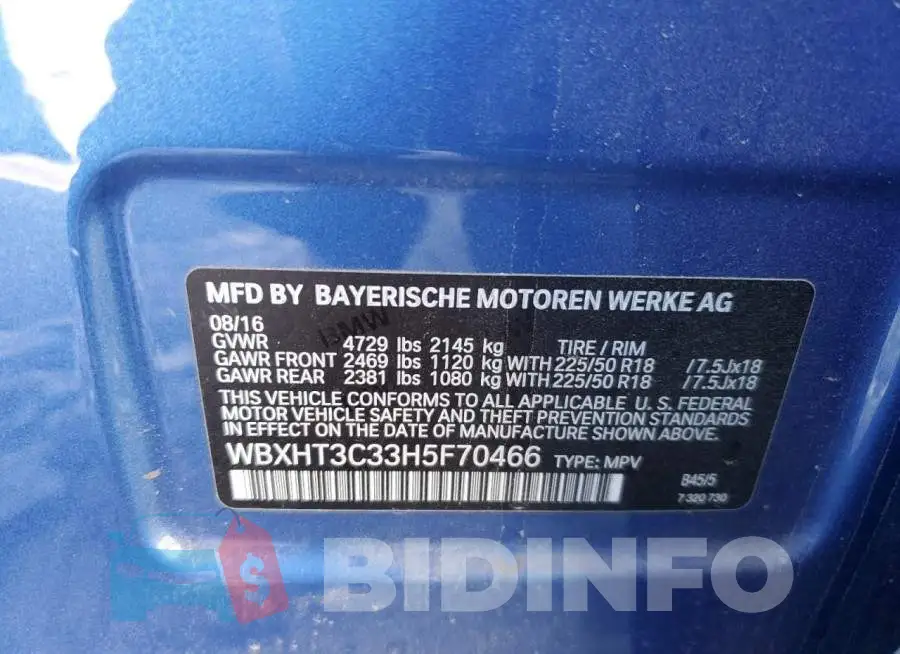 WBXHT3C33H5F70466 Photo# 13