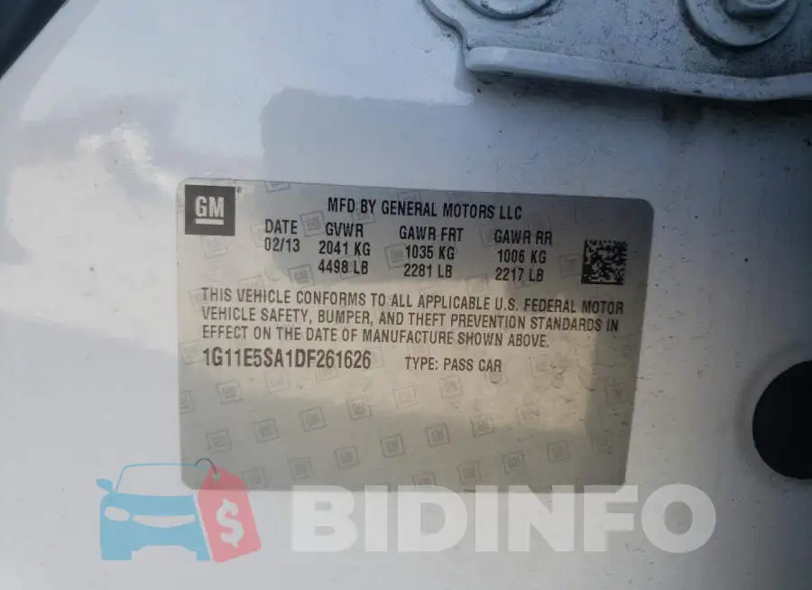 1G11E5SA1DF261626 Photo# 10