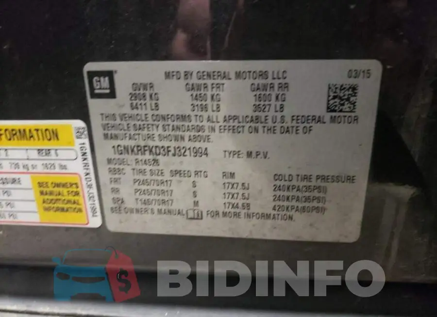 1GNKRFKD3FJ321994 Photo# 10