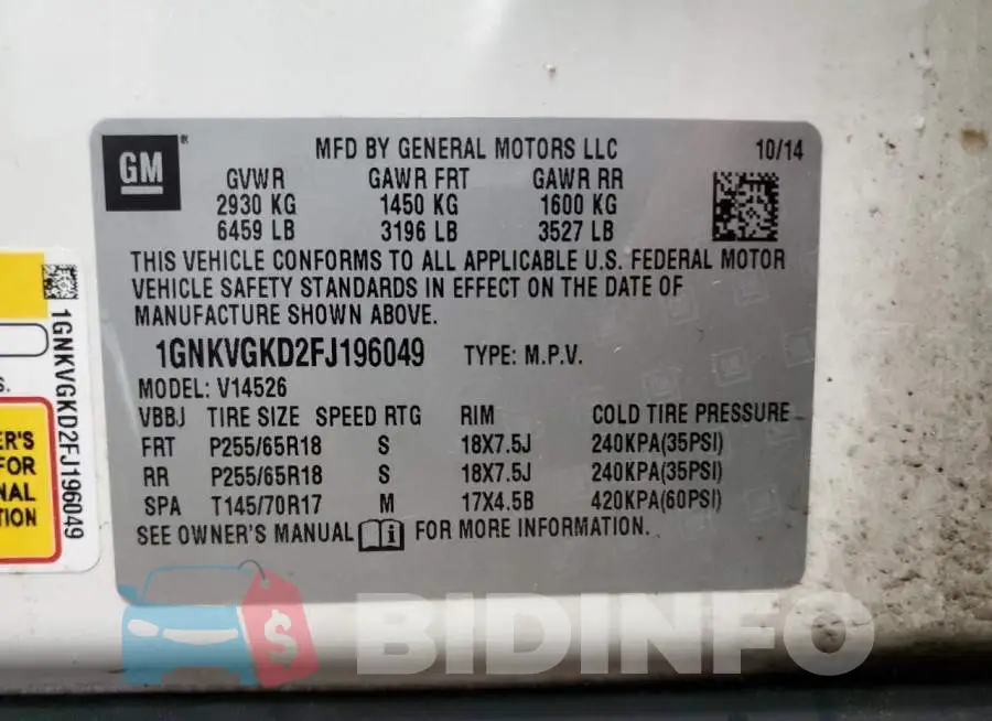 1GNKVGKD2FJ196049 Photo# 13